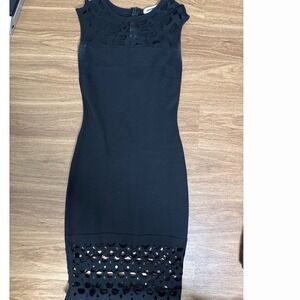 Mystic Womens Black Laser Cut Sheath Bodycon Dress Sleeveless Cocktail Knee LBD